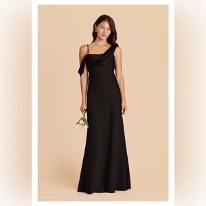 Birdy Grey One Shoulder Matte Satin Black Dress